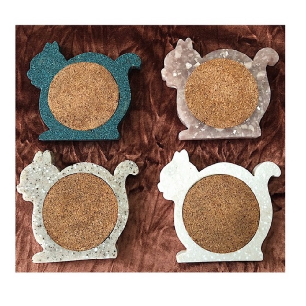 Handmade Vintage Marble & Cork Cat Coasters